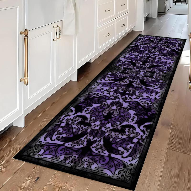 Gothic Skull  Bat Runner Area Rug Carpet Non Slip Washable Floor Mat  Doormat for Hallway Kitchen Entryway Edgy Dark Rug