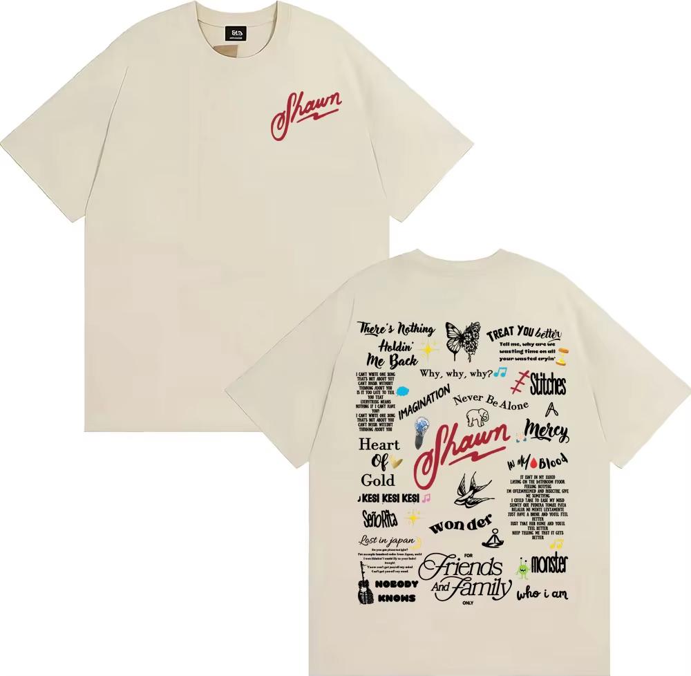 Shawn Mendes Album Tour 2025 Bedrucktes T-Shirt für Männer Frauen Lässiges Baumwoll-Oversize-T-Shirt Mann Vintage Hip Hop Popmusik T-Shirt