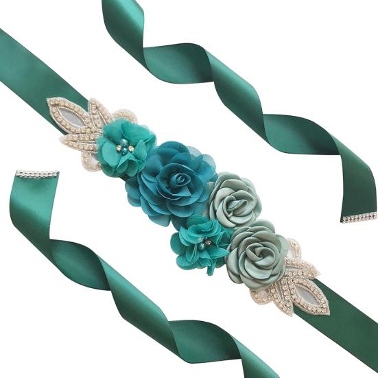 Rose Flower Faux Pearl Rhinestone Women Bride Dress Belt Girdle Waist Band Decor