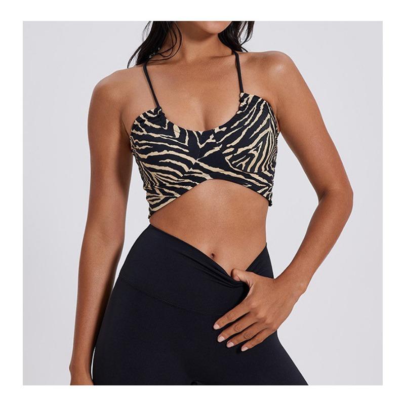 Women S Leopard Print U Neck Sports Bra Thin Strap Yoga Push Up Backless Bra