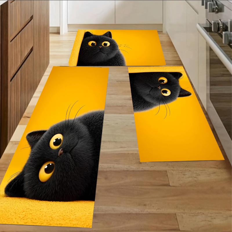 

Cute Black Cat Peeking Kitchen Rug Set - Non-Slip Washable Floor Mats for Kitchen Bathroom & Entryway Home Decoration 160cm x 230cm