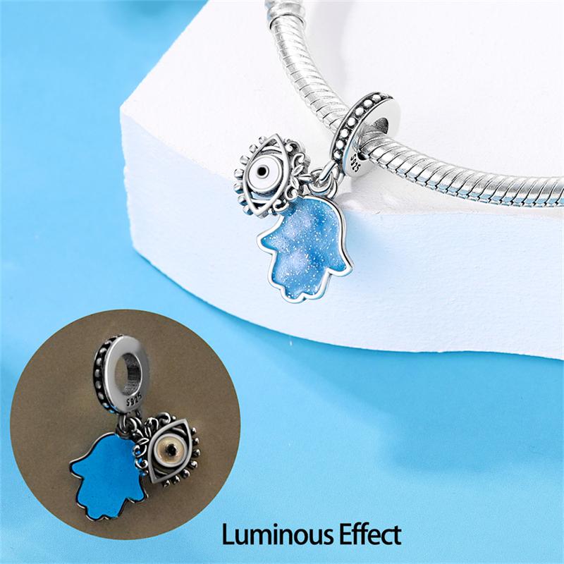 925 Silver Colorful Zircon Dream Catcher Beads Blue Devil's Eye Pendant Fit Bracelet Woman DIY Jewelry Fine Gift Making