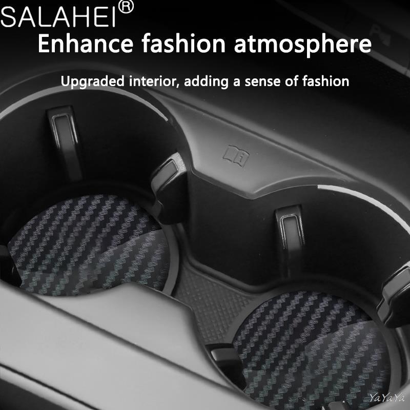 CRW1 Carbon Fiber Car Cup Coasters Anti-Slip Waterproof Dustproof Cup Mat For Mercedes Benz C E S Class GLC GLB GLE GLS E300L sticker
