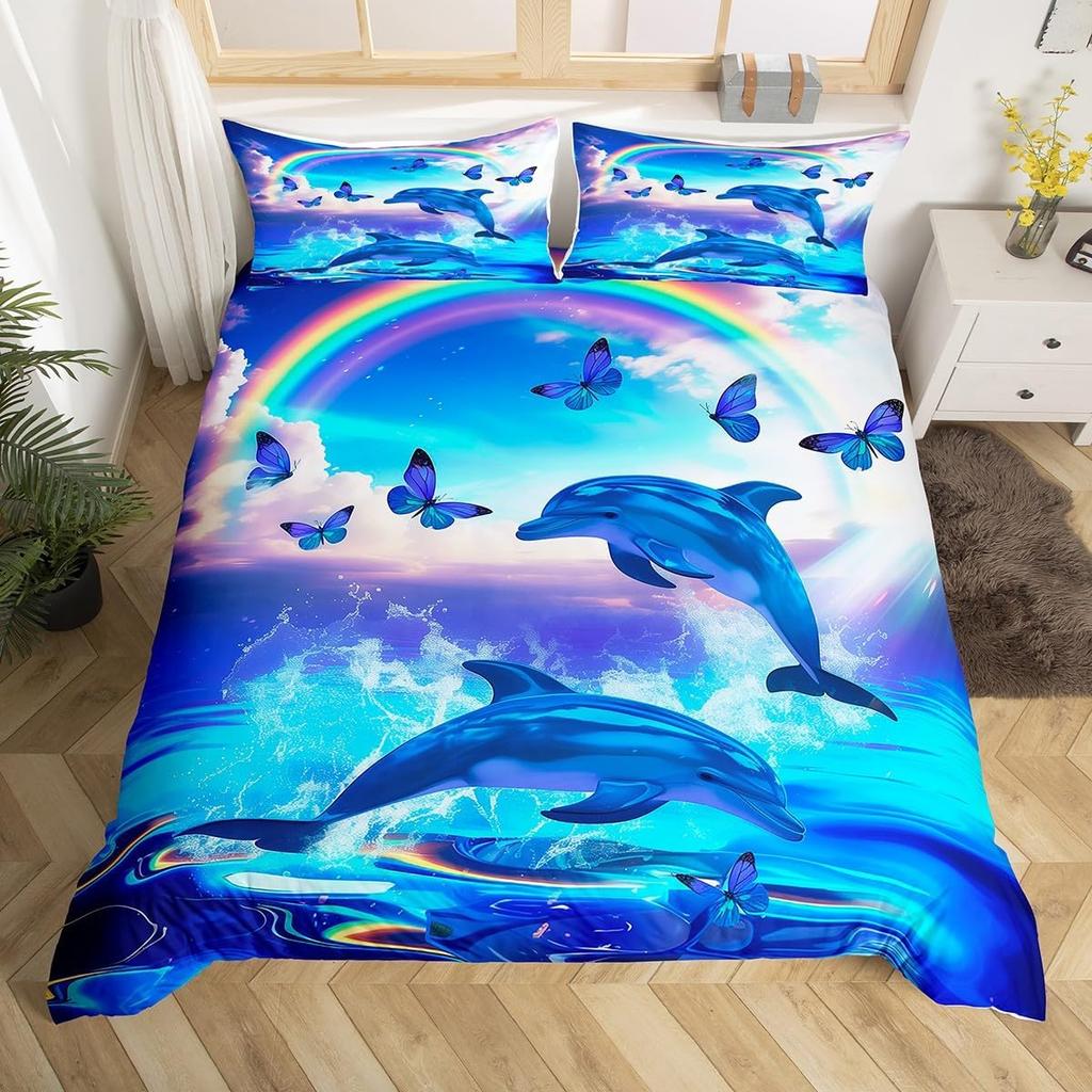 Comforter Ocean Dolphin Sealife Creature Comforter For Kids Boys Girls Teens Room Decor3D Coastal Animal Bedding Set