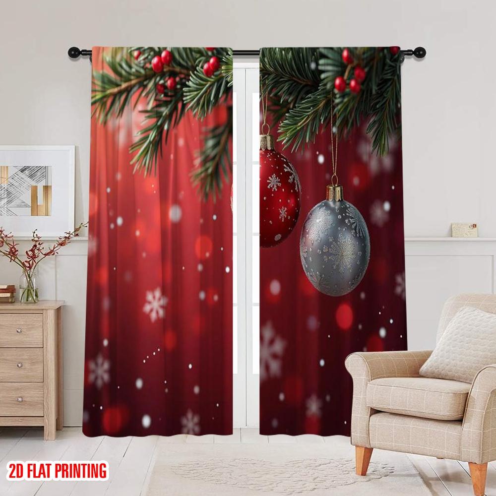 2pcs 2D Flat Printing Christmas Drapes Snowflake Christmas Machine Washable Polyester Without Electricity Holiday Decorations