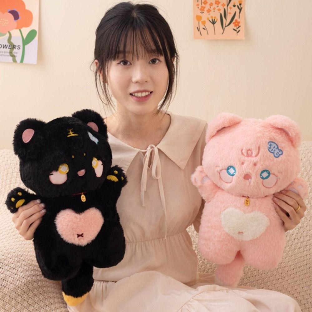 Standing White Cat Plush Pillow Attract Wealth Black Cat Plush Doll  Birthday Christmas