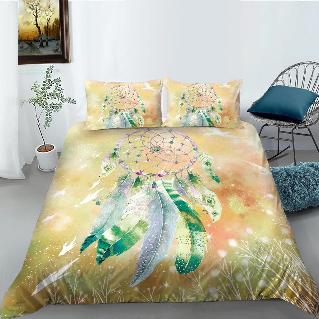 Colorful Dream Catcher Fish And Feather Dreamlike Duvet Cover Boho Polyester Quilt Cover For Girls Women For Bedroom Decorations