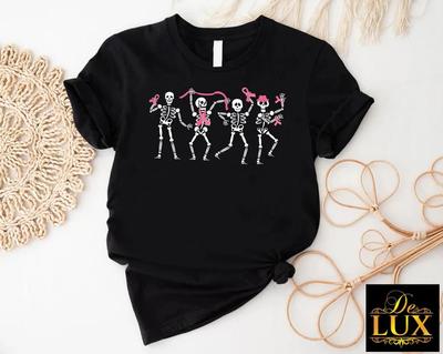 Dancing Skeletons Pink Ribbon Breast Cancer T-Shirt S-5XL