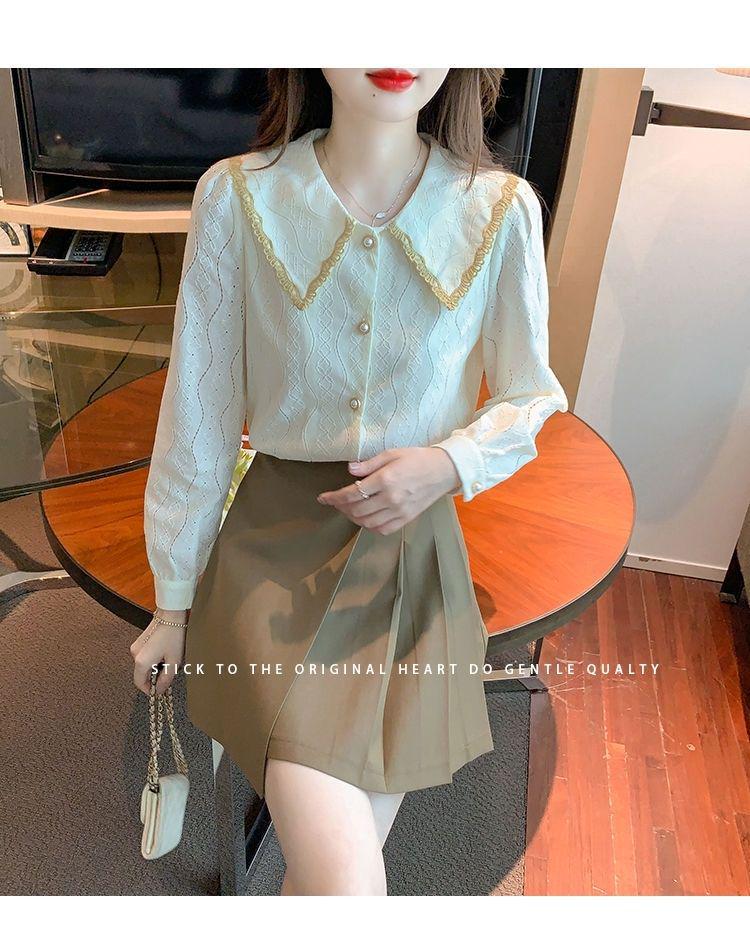2025 Spring & Fall Women's Peter Pan Collar Chiffon Blouse - New Fashion Lace Shirt