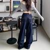 Women's Dark Blue High-Waist Plus Size Wide-Leg Jeans for Spring and Autumn 2025 - Loose Draped Straight-Leg Floor-Length Pants