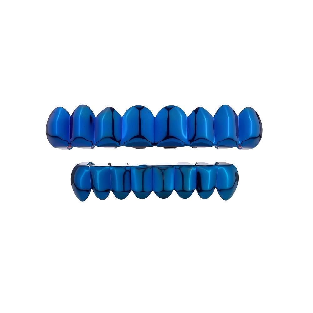 Glossy Finish Teeth Grillz Top Bottom Set Blue Colorful Teeth Jewelry Teeth Grillz Caps Events Style 1 8 Teeth
