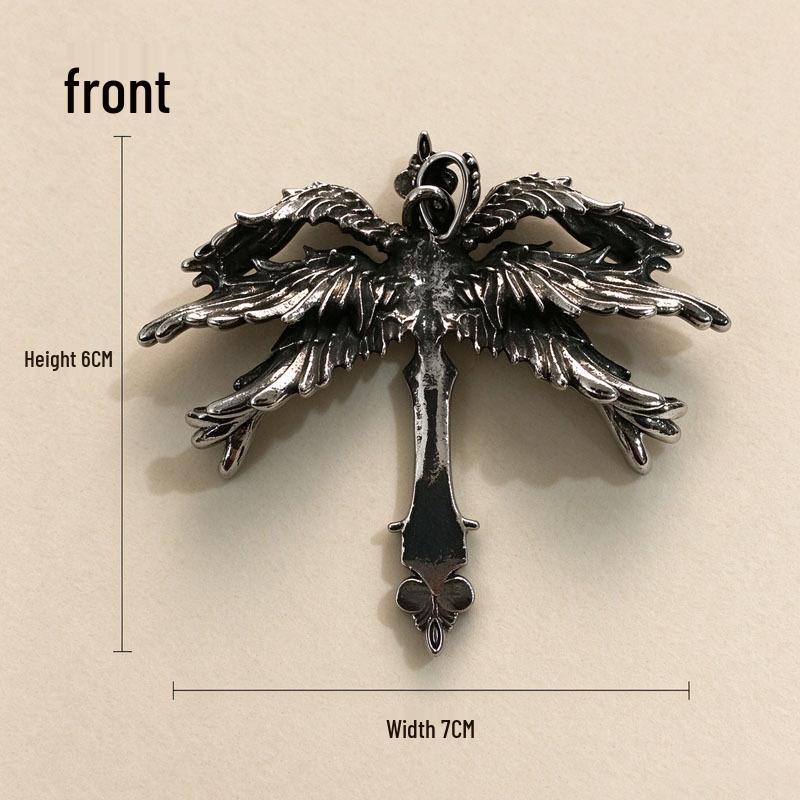 Dunkle Erlösung Sechsflügeliger Engel Kreuz Anhänger Halskette - Unisex Pullover Kette Accessoire