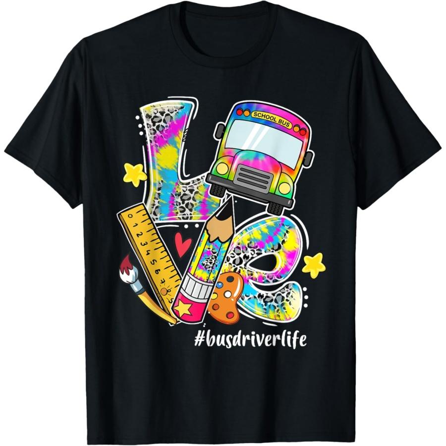 LOVE Apple Tie Dye Bus Driver Life Back To School Gifts T-Shirt XXXXXL чёрный