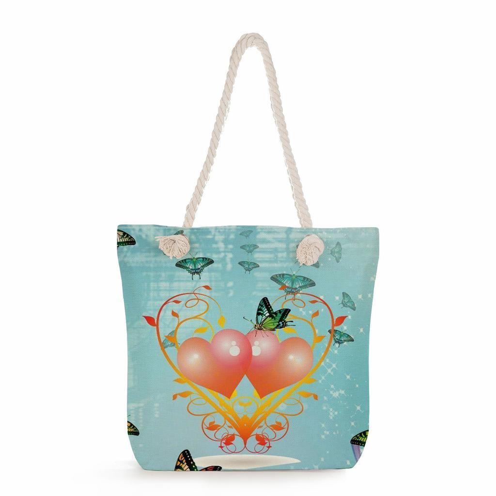 Butterfly print thick rope single-shoulder beach bag 7236 CLE
