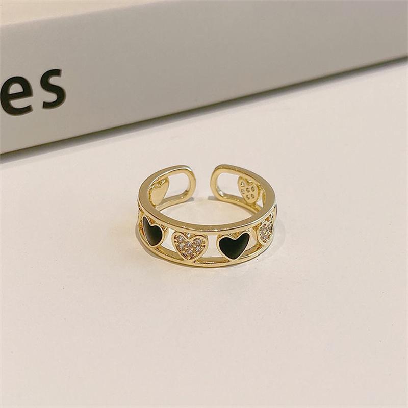 

Black White Heart Crystal Ring Zircon Open Adjustable Index Finger Anneaux for Men Women Anillos Aesthetic Anel Accessories