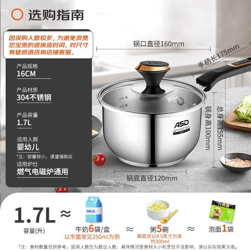 ASD 304 Stainless Steel 16CM Induction Compatible Milk Pot