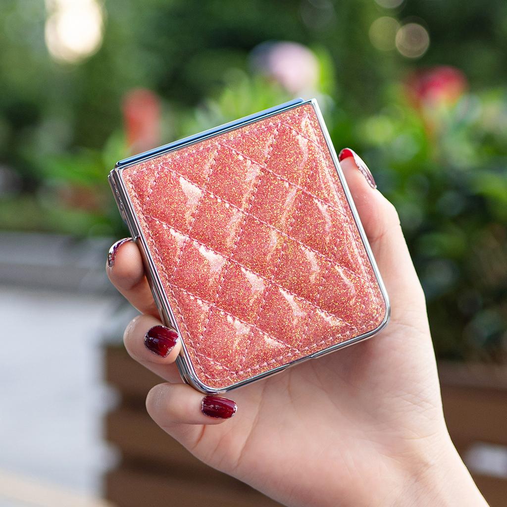 Suitable for Samsung Z Flip6 Fashion Phone Case Z Flip5 Electroplated Glitter Small Fragrant Style Rhombus Leather Case 4th Generation