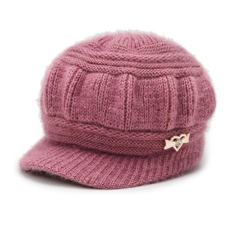 Winter Knitted Wool Hat for Women Korean Style Beetle Hat Plus Velvet Thickened Warm Windproof Hat for Elderly Hat