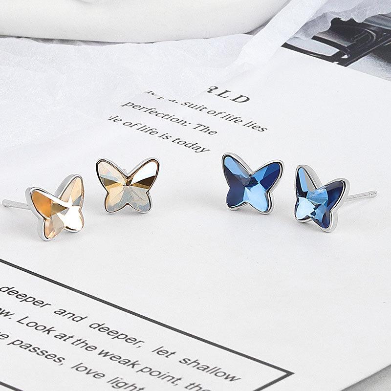 Simple Butterfly Sapphire Stud Earrings For Women Summer Fashion Jewelry Elegant Dangle Earrings Gift