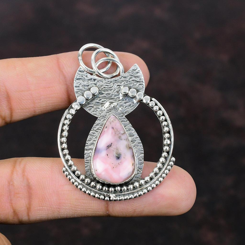 Pink Opal Pendant Boho Style Jewelry 925 Sterling Silver Pendant Antique Gemstone Jewelry Handmade Pendant Gift For Bridal Statement Jewelry
