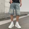 Summer tooling denim shorts men's trendy brand tooling loose large size straight five-point pants multi-pocket casual pants