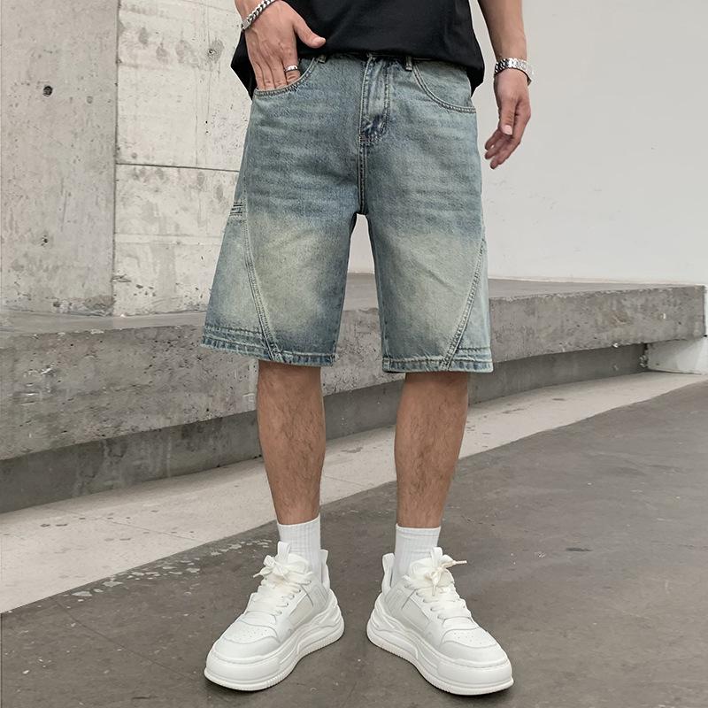 Summer tooling denim shorts men's trendy brand tooling loose large size straight five-point pants multi-pocket casual pants