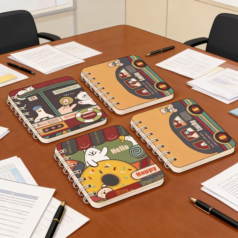 2Pcs Happy Bus Pattern Cartoon A7 Coil Book Pocket Mini Notebook Diary Portable Office Notepad Daily Weekly Planner School Supplies Holiday Gift