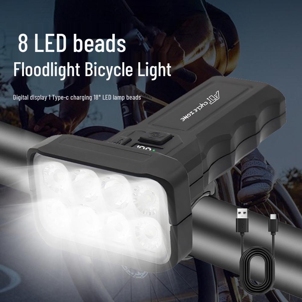 Super Bright Double 8-LED Bicycle Front Light with Type-C Charging & Power Display for Mountain Bikes