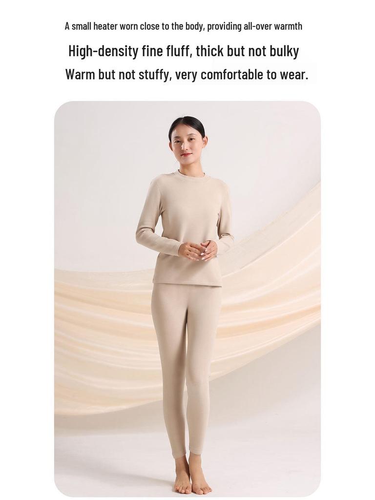 Dámská hřejivá sametová spodní souprava s fleecovou podšívkou - Zesílená, přiléhavá, 460G hřející, zimní dlouhé spodky s kyselinou hyaluronovou