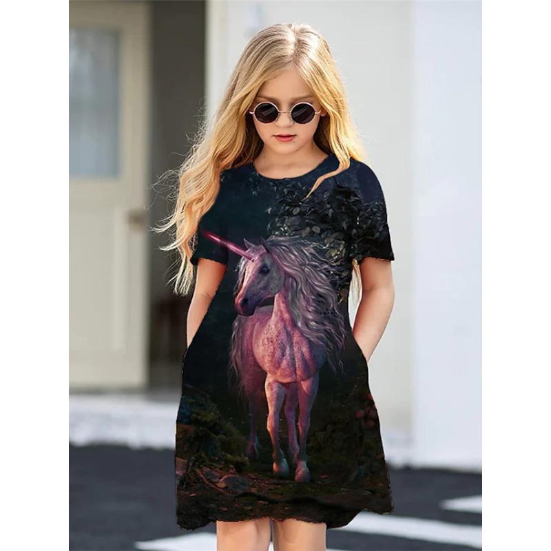 hot Unicorn Summer dress girl unicorn print dress