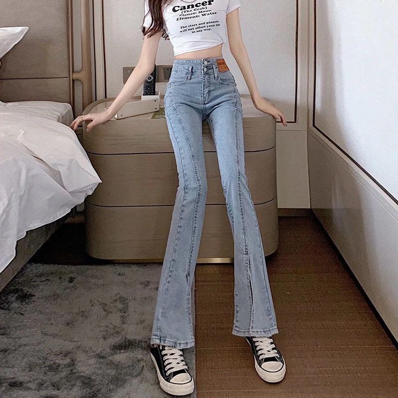 Stretch High-waisted Skinny Jeans with Slit Front