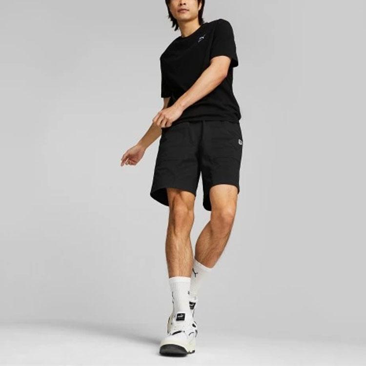 Puma Solid Color Logo Embroidered Elastic Waist Sports Shorts Men shorts Black 537728-01