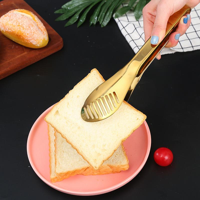 Mehrzweck-Gold-Lebensmittelzange Clips Brot Steak Clip Edelstahl Antihaft Ablassölklemme Heimküchenzubehör Utensilien