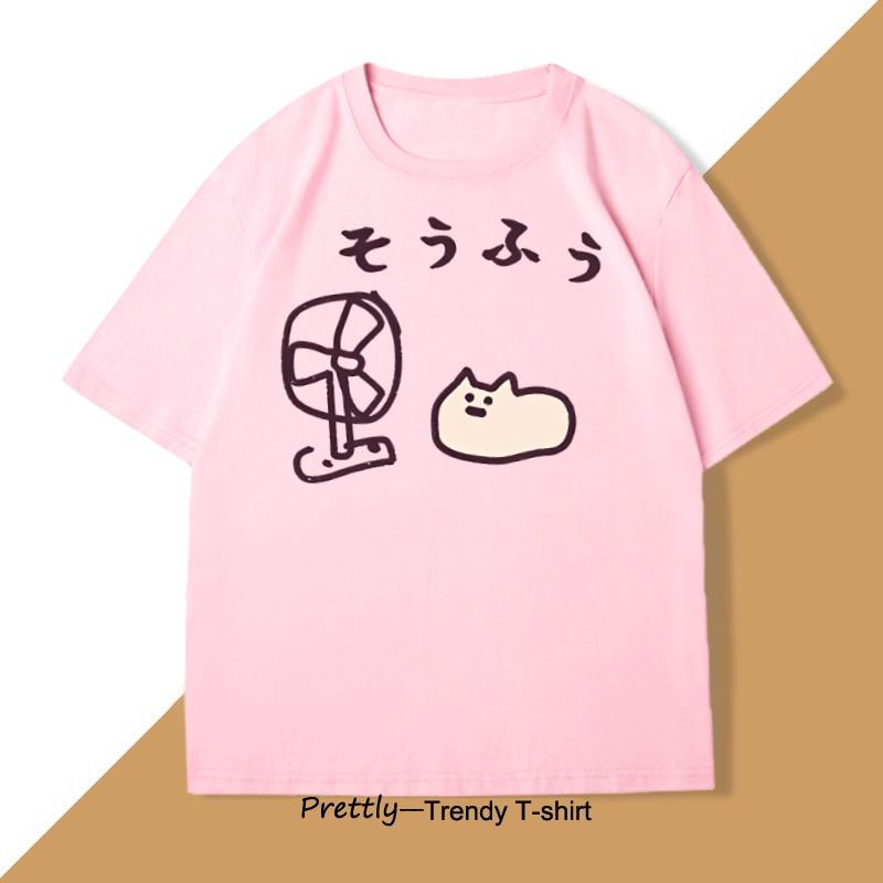 Cool Japanese Style Fan Cat T-shirt Men Women Funny Cotton Short Sleeve Tshirt Graphic T Shirts Summer Streetwear Pritned Tees