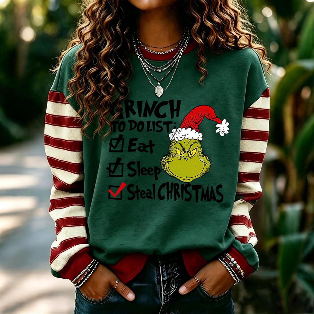 Women's Long Sleeve Neck Pullover Sweatshirt with Christmas Print