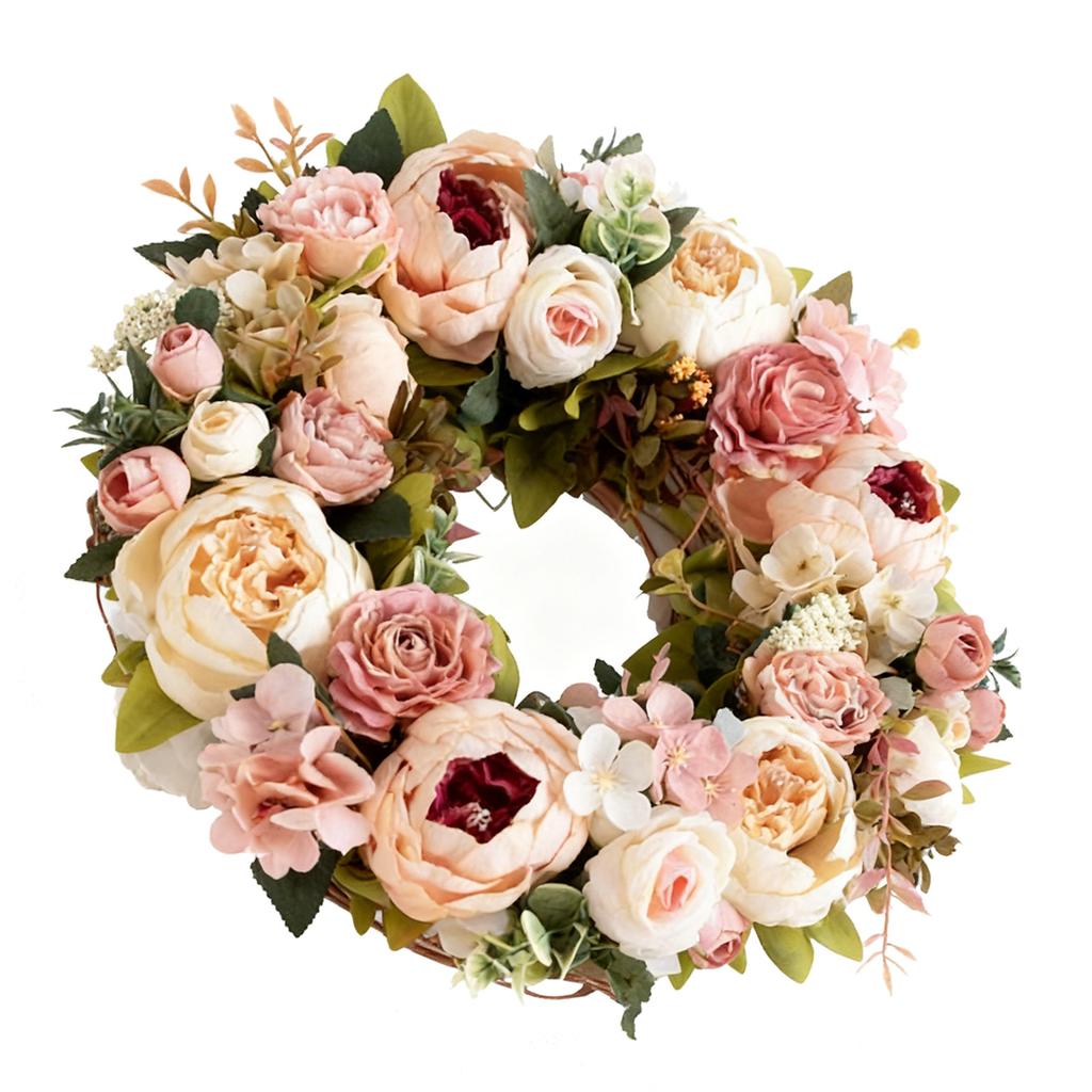 Simulation Peony Wreath Front Door Silk Flowers Indoor Outdoor Spring   Fall Artificial Floral Decor
