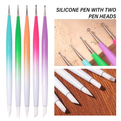 YIKOOLIN 5 Stück Doppelköpfiges Nail Art Silikonpinsel Punktierstift Set Nail Art Punktier Malspitzen Maniküre Werkzeuge Pinselstift Kunst