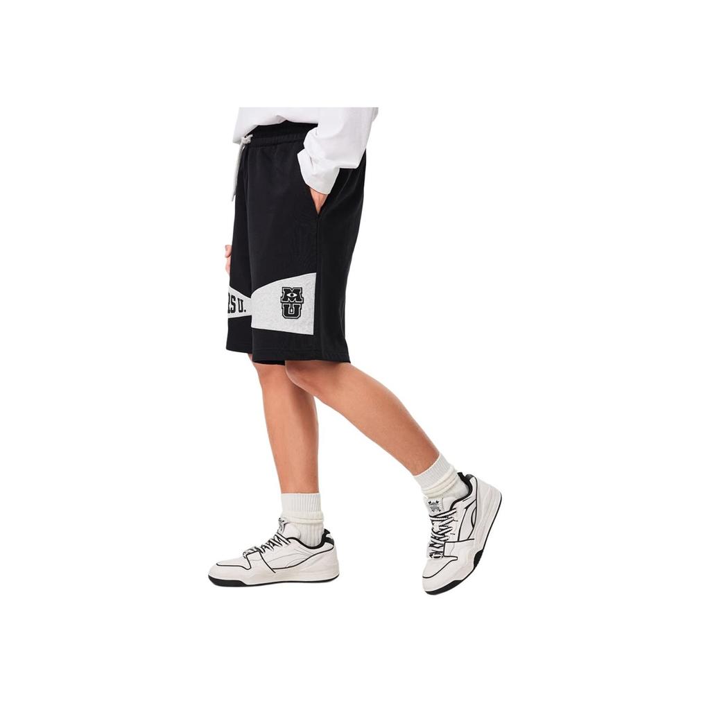 Li Ning X Disney Monsters University Collaboration Letter Color Block Lace-Up Straight Loose Casual Shorts Men Shorts Black AKSU489-2