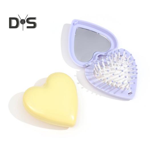 Spazzola per capelli Love Heart con specchio 2 in 1, setole morbide, massaggio del cuoio capelluto, spazzola pieghevole, pettine portatile antistatico con cuscino d'aria, per lo styling dei capelli di uomini e donne