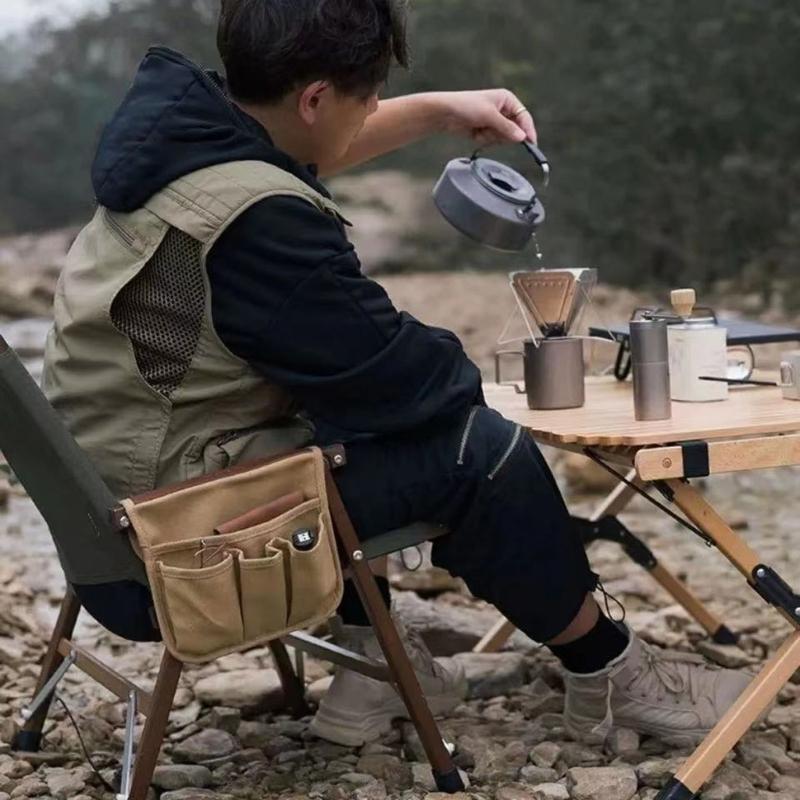 Outdoor Seat Organizers Bag with Triple Pockets Canvas Texture Effortlessly Attachments Foldable for Travel Storage