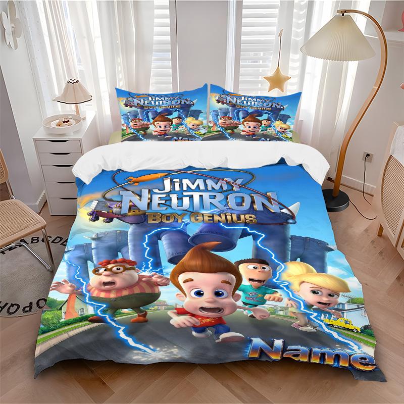 Custom Name Jimmy Neutron Genius Print 3Pcs Bedding Set Duvet Cover With 2 Bedro Pillowcase Home Birthday Gift