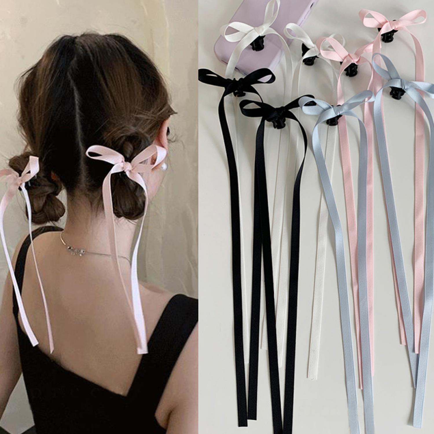 

2PCS Sweet Ribbon Bow Hair Claws Korean Style Long Tassel Hair Clips For Girls Bowknot Hairpin Barrette Women Hair Accessory