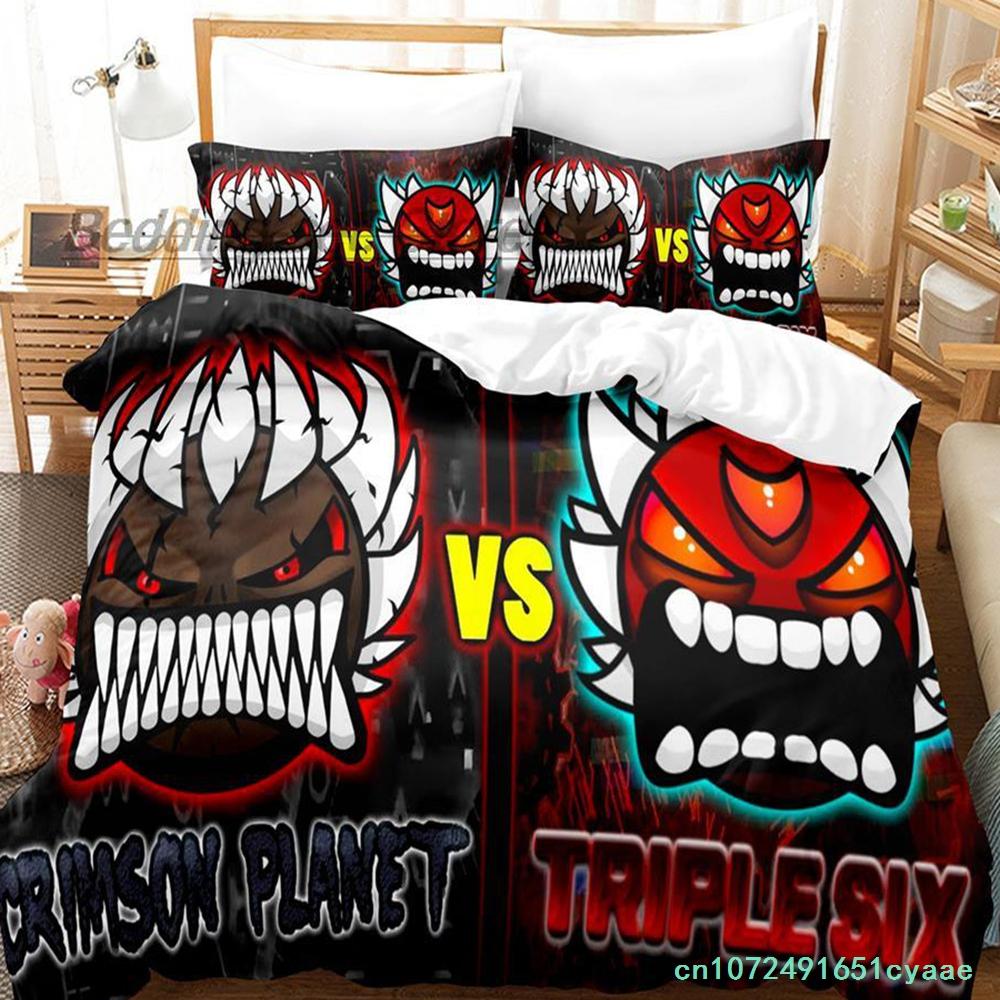Angry Geometry Dash Bedding Set Single Twin Full Queen King Size Bed Set Aldult Kid Bedroom Duvetcover Sets 3D Print Kawaii 2022