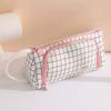 Canvas Triangle Pencil Case Checkered Japanese Style Portable Large