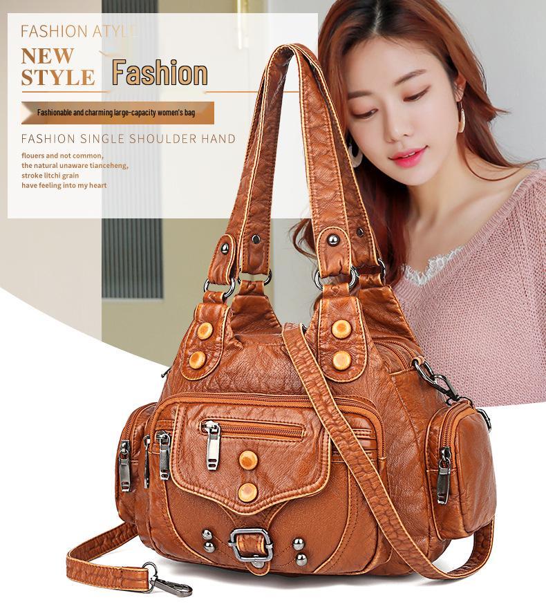 Women's Retro Soft Leather Shoulder Bag - Small Square Crossbody for Middle-aged and Elderly