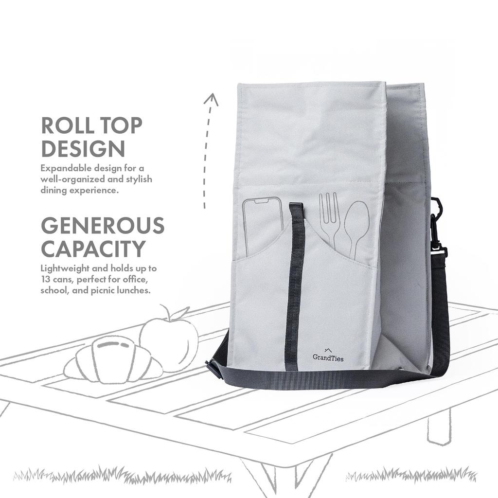 GRANDTIES Insulated Lunch Bag for Women, Men, Adults, and Teens - Roll-Top Leakproof Meal Prep Lunch Box Container, Reusable Snack Bag, Travel