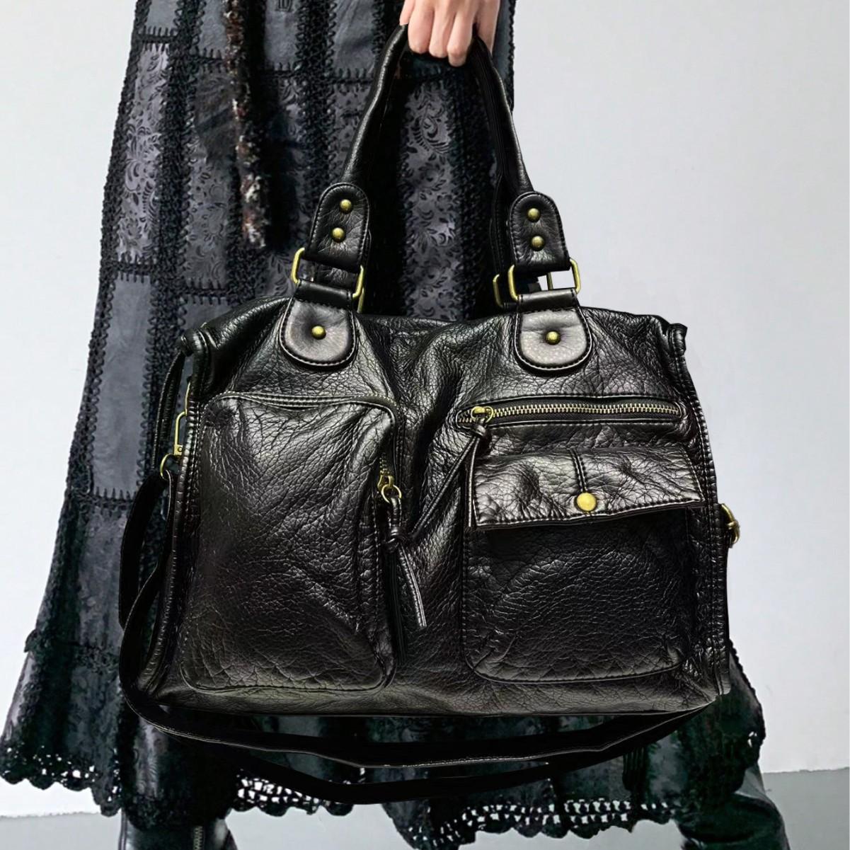 Женская сумка-тоут Spice Girl Большая вместимость Много карманов Наплечная сумка-мотоциклист чёрный