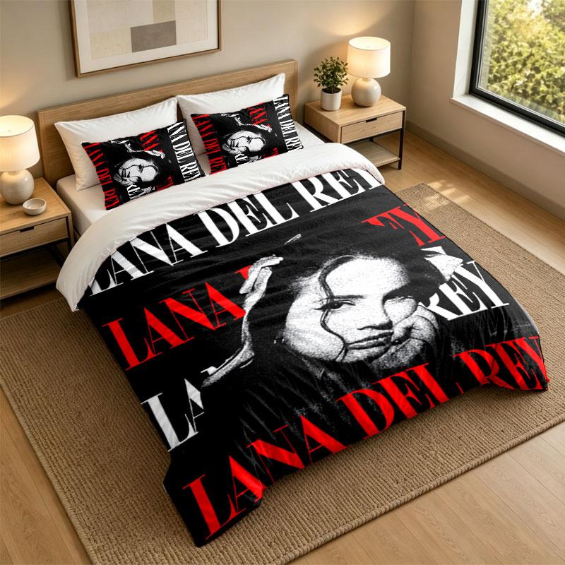 Juego de Ropa de Cama de 3 PiezasLana Del Rey Sábana Suave y Dos Fundas de Almohada Decoración para Dormitorio del Hogar