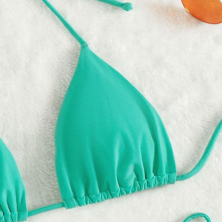 2024 Multicolor Halter Tie-Up Sexy Three-Piece Beach Swimsuit - European and American Style