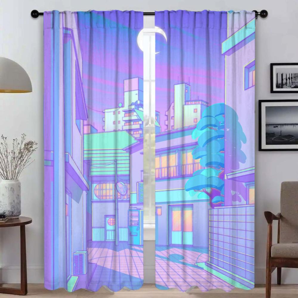 Blackout Curtain for Room 2 Panel City Pop Partition Curtains for Bedroom Home Interior Curtains Halloween Decoration Shades